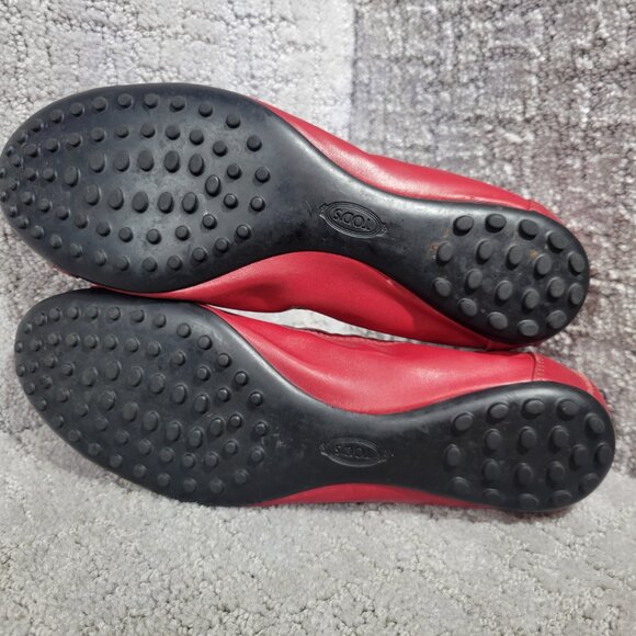 TOD'S Women's Size 37 EU 6 US Red Leather Belt Driving Ballet Scrunch Shoes - Picture 6 of 12